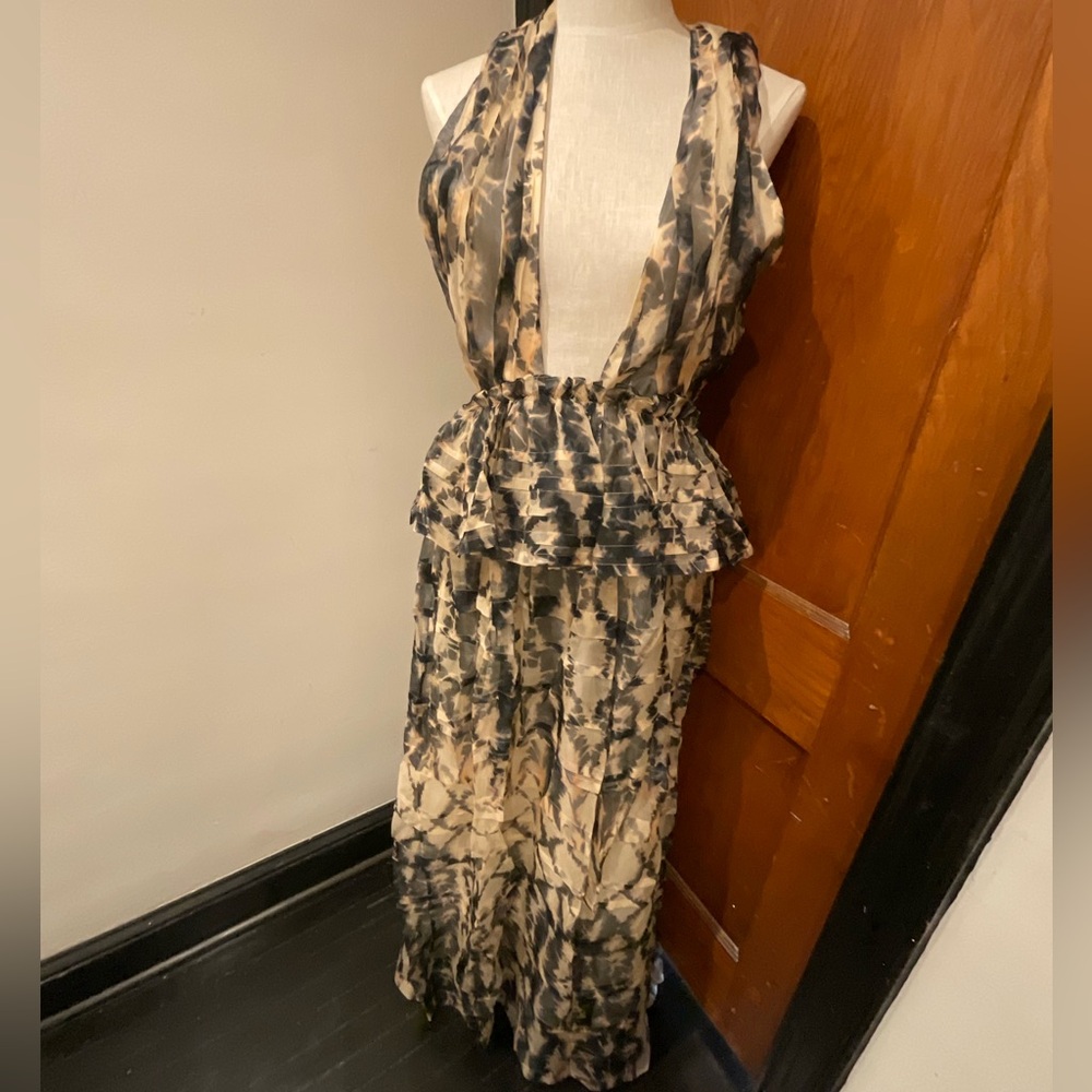 Ulla Johnson Cressida Tie-Dyed Halter Silk Organza Ruffle Maxi Dress NWT SIZ 10